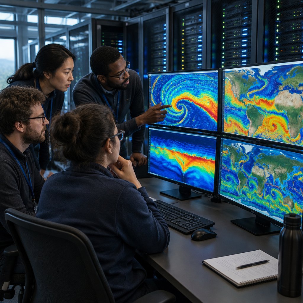 Climate modellers working in a data analysis centre
