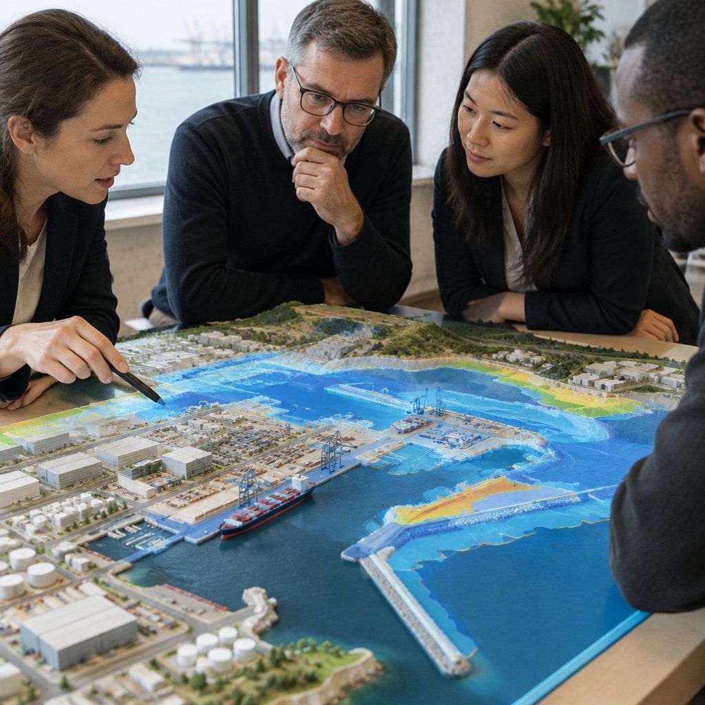 Planners assessing port resilience using a harbour scale model