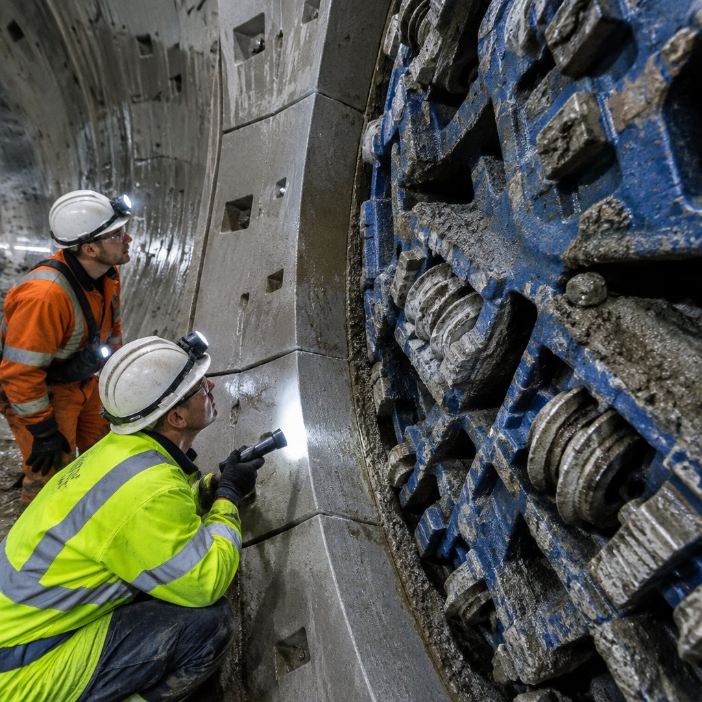 Engineers inspecting a subsea tunnel under construction